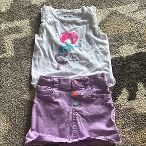 White Mermaid Tank Top and Purple Skirt Set